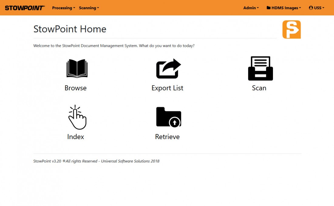 A graphic of the StowPoint interface home screen
